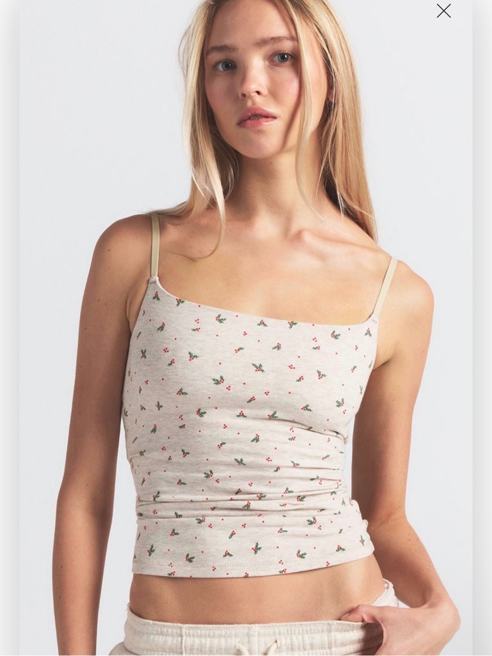 SKIMS Heather Oatmeal Holly Print Cotton Cami Tank